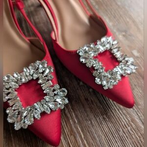 A New Day Red Satin Embellished Rhinestone Jewel Kitten Heel